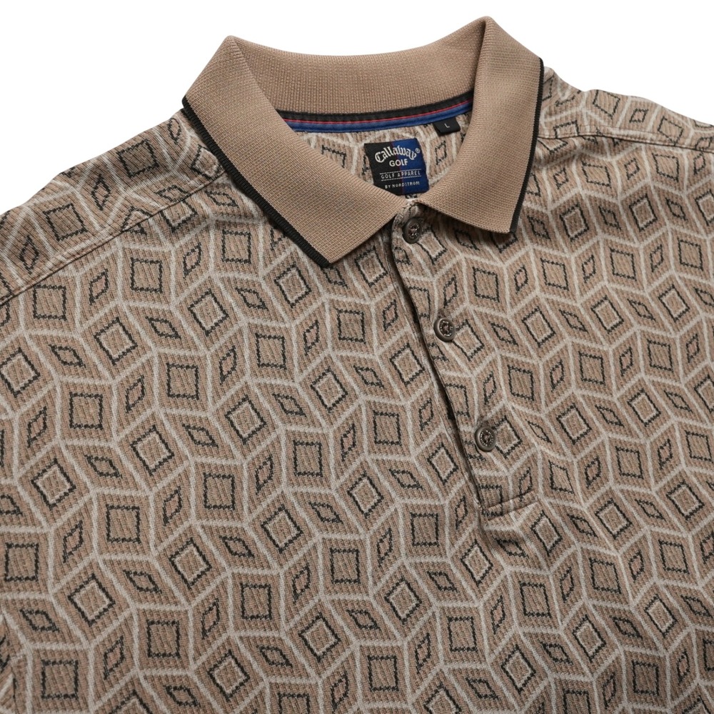 Callaway Golf Polo Mens Large Tan Short Sleeve Cotton Italy Nordstrom Vintage